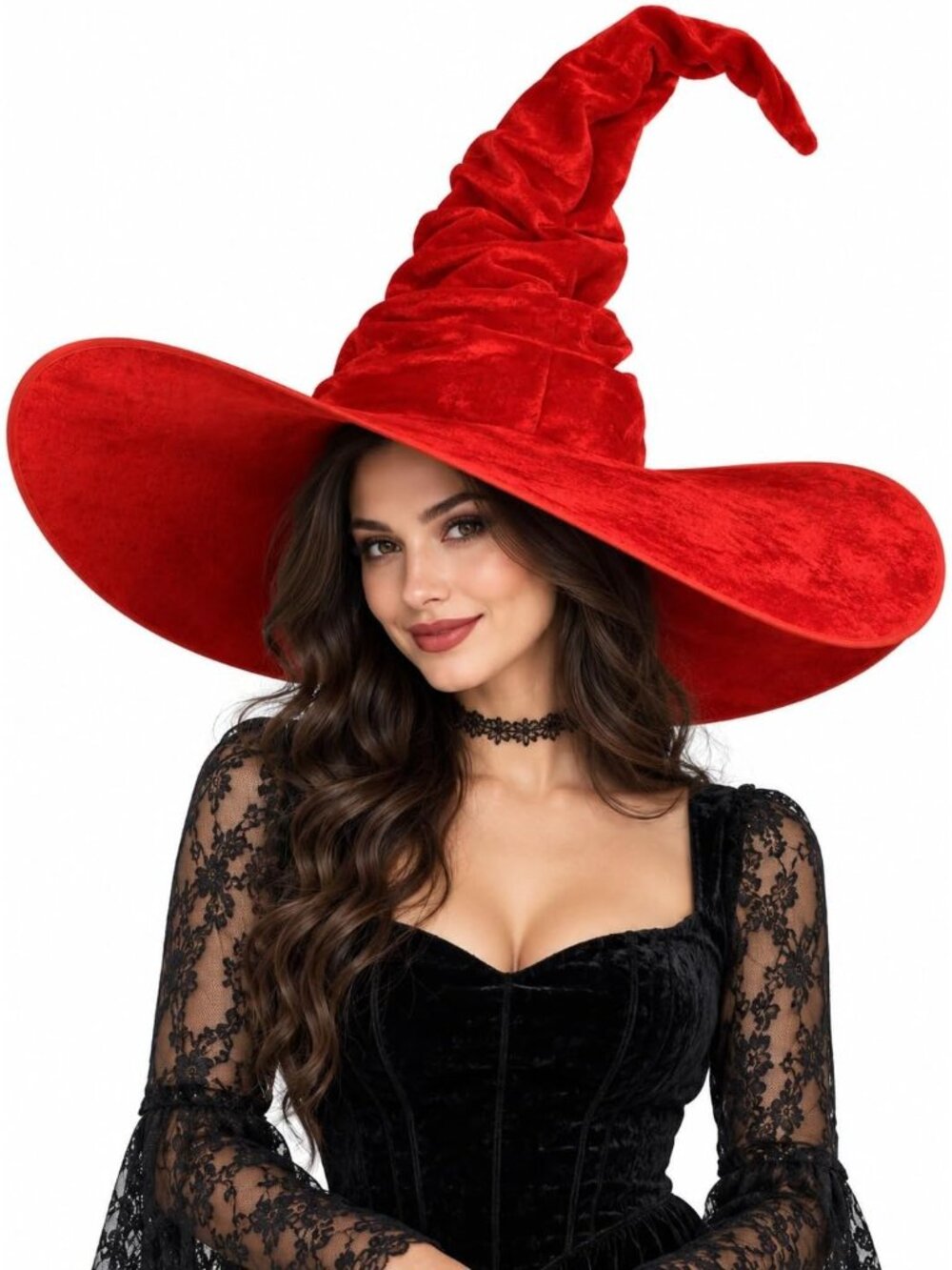 🎃 Women's Red Velvet Halloween Costume Party Gothic Cosplay Adult Witch Hat